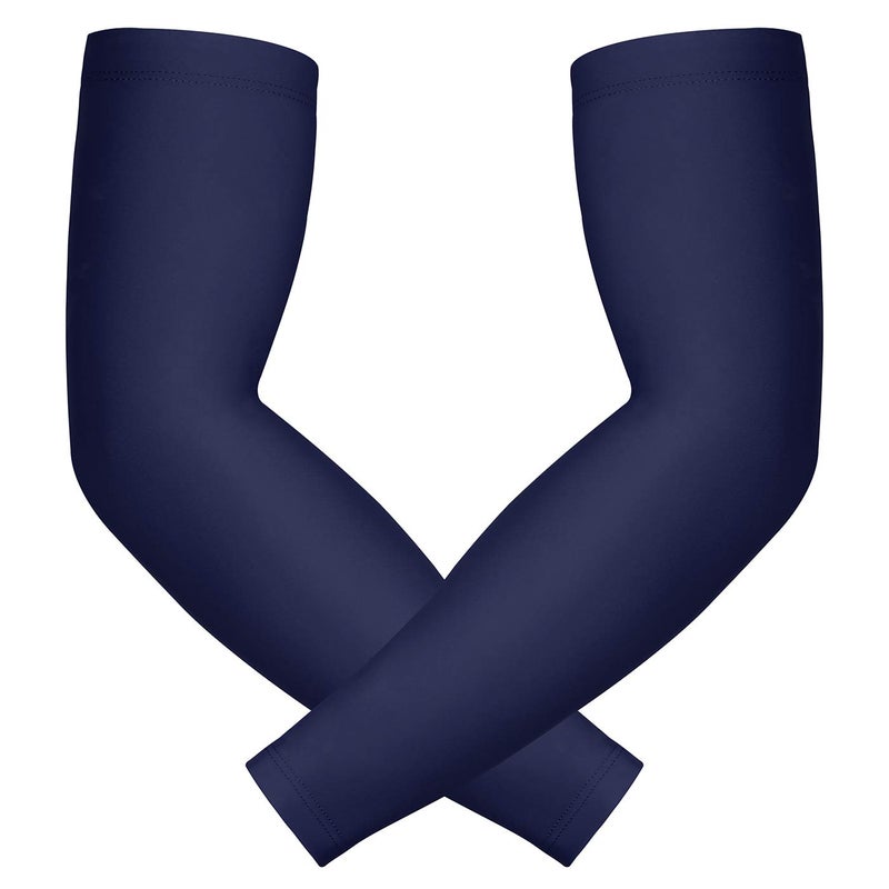 HDE Arm Sleeves for Men Women, Compression Sleeve Arm UV Protection Basketball Baseball Football Navy Blue - L - Image 1